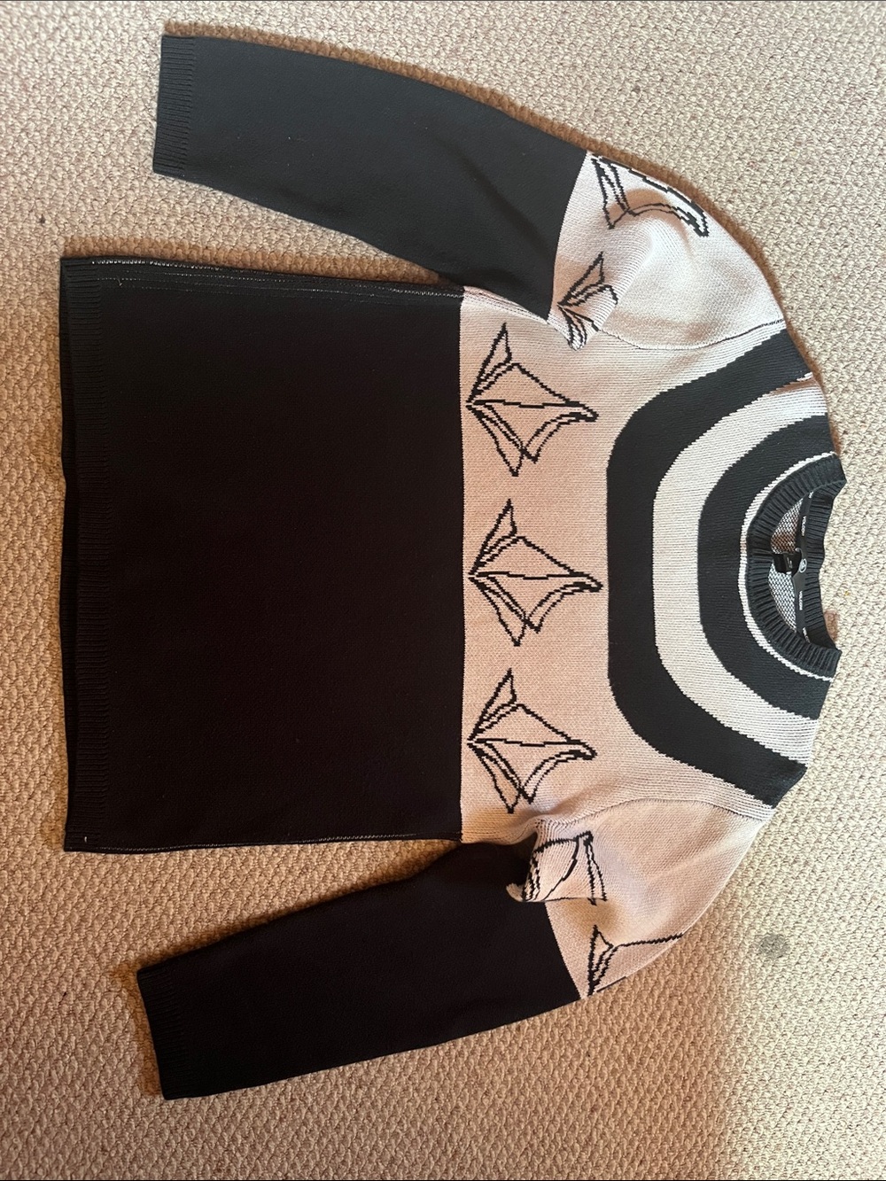 Volcom Black and Cream Crewneck Sweater with Logo Motif